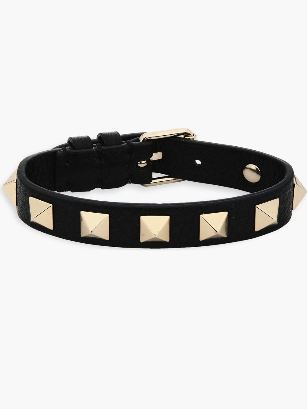 Valentino Studded Black Leather bracelet with Gold Accents